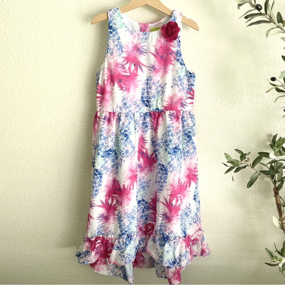 Penelope Mack Hawaiian Tropical Pineapple Print Dress Size 10 Girls